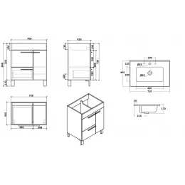 Комплект Тумба Gill70 напольная с раковиной 710х465х740 PARLY Spa