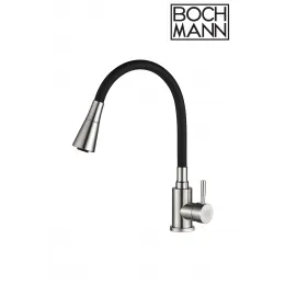 Cмеситель MIA BN из нержавеющей стали для кухни  BOCH MANN, с гибким изливом, цвет МАТОВЫЙ НИКЕЛЬ