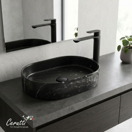 Раковина накладная Ceruttispa CR0055B MMB2 (500х350х120) мрамор матовый черный, овальная