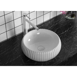 Раковина CR0007 накладная, белая, круглая, ребристая 405х405х130 Ceruttispa