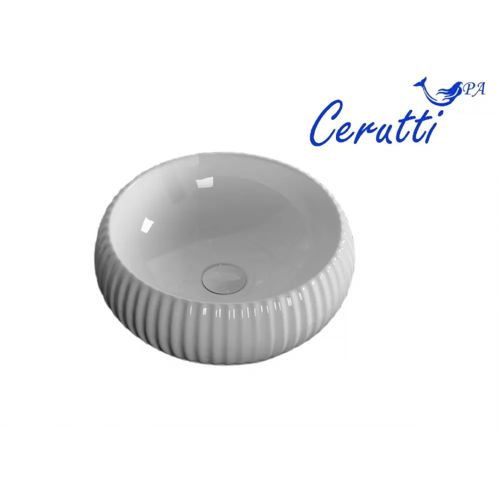 Раковина CR0007 накладная, белая, круглая, ребристая 405х405х130 Ceruttispa