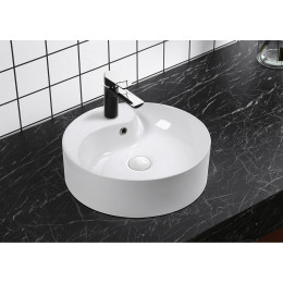 Раковина CR7009W накладная, белая, круглая, под смеситель, с переливом 465х465х145 Ceruttispa