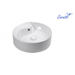 Раковина CR7009W накладная, белая, круглая, под смеситель, с переливом 465х465х145 Ceruttispa