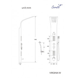 Панель душевая из нержавеющей стали, с форсунками Ceruttispa CT9990, белый, VIRGINIA W