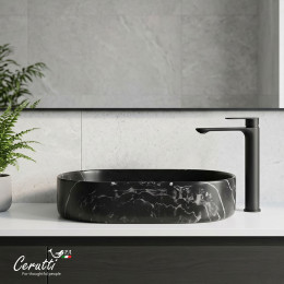 Раковина накладная Ceruttispa CR0055B MMB2 (500х350х120) мрамор матовый черный, овальная
