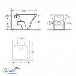 Унитаз приставной Ceruttispa ВЕТТОРЕ (VETTORE) F CT7841 безободковый (520х340х400)
