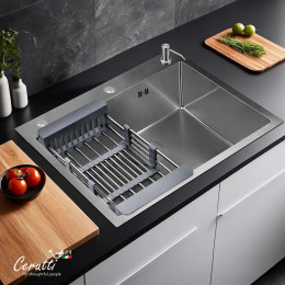 Кухонная мойка Ceruttispa ГЛОРИЯ (GLORIA) 60 nano embos (матовый хром) из нержавеющей стали (600х500х220)