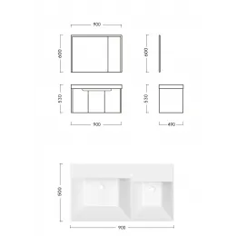 Комплект мебели  MAIELLA 90 тумба 905х460х510 с зеркальным шкафом и двойной раковиной, сифоном и двойным сливным шлангом Ceruttispa
