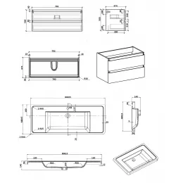 Комплект Тумба Gucci80 подвесная с раковиной 800х480х550 PARLY Spa