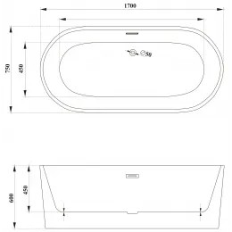 Ванна SKYE170GMB акриловая (1700x750x600) отдельностоящая, черная матовая снаружи, белая внутри, со сливом-переливом Ceruttispa