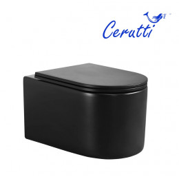 Унитаз подвесной Ceruttispa ТАНАРО (TANARO) Aria MB CT9238 безободковый (490х365х355) черный матовый, ТЕРМООБЖИГ (не плёнка)
