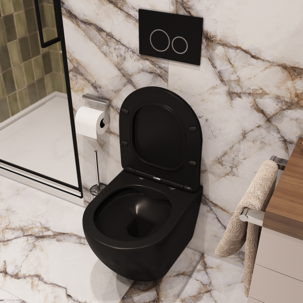 Унитаз TICINO Aria MB подвесной безободковый черный матовый, ТЕРМООБЖИГ (не плёнка)  CT8918 Ceruttispa (485х365х350)