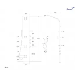 Панель душевая из нержавеющей стали, с форсунками Ceruttispa CT9254, черный, BELLA B