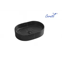 Раковина CR0055B MMB1 накладная, мрамор матовый черный, овальная 500х350х120 Ceruttispa