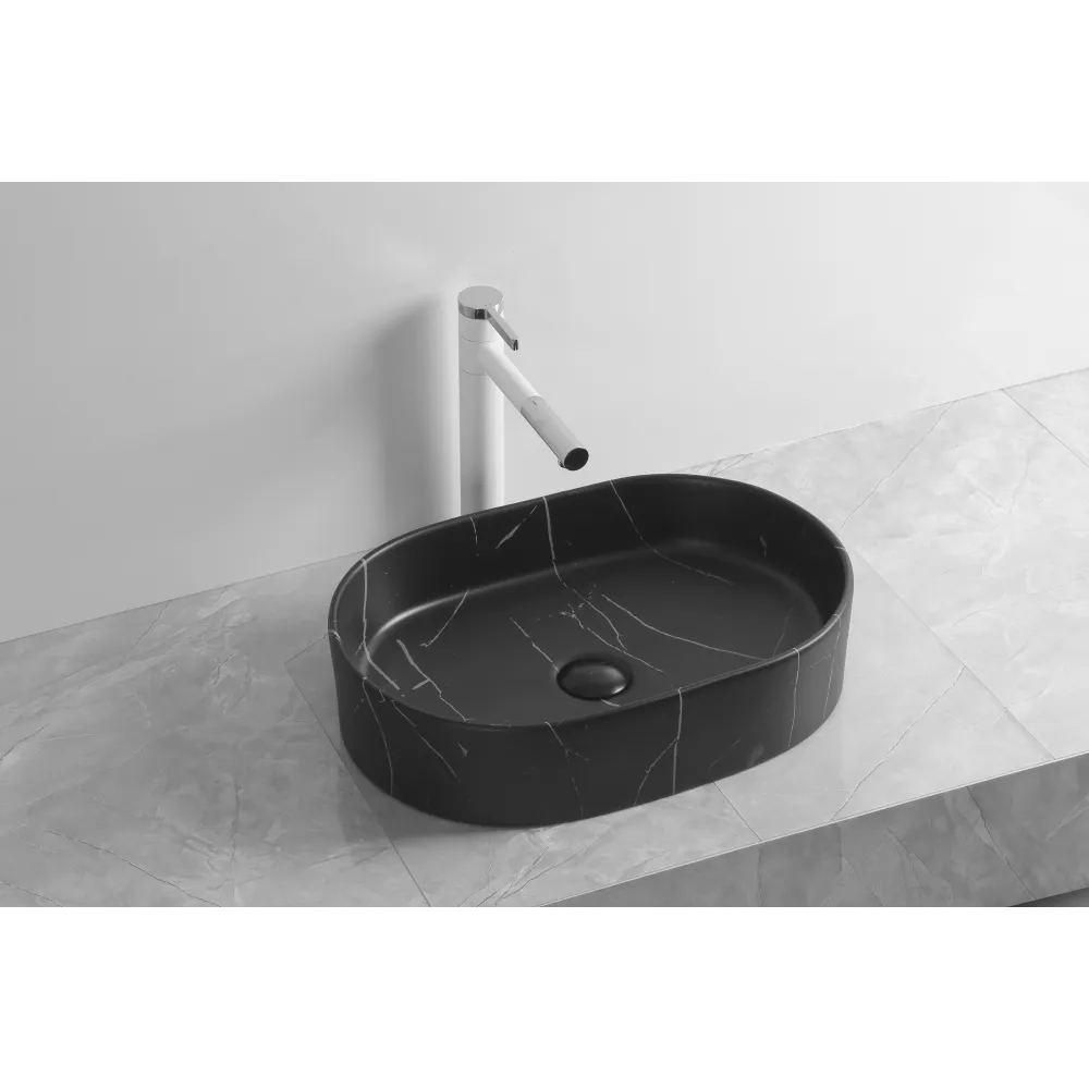 Раковина CR0055B MMB1 накладная, мрамор матовый черный, овальная 500х350х120 Ceruttispa