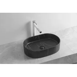 Раковина CR0055B MMB1 накладная, мрамор матовый черный, овальная 500х350х120 Ceruttispa
