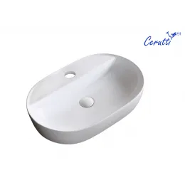Раковина CR0076 накладная, белая, овальная, с отверстием под смеситель 500х380х120 Ceruttispa