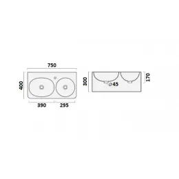 Раковина Double BRENTA (750х400х300) двойная подвесная Ceruttispa