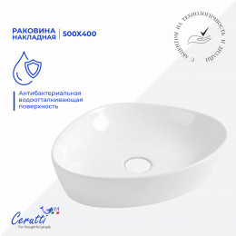 Раковина накладная Ceruttispa CR0021C (500х400х160) белая, треугольная