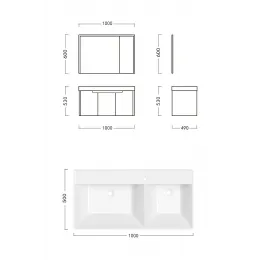 Комплект мебели MAIELLA 100 тумба 1005х460х510 с зеркальным шкафом и двойной раковиной, сифоном и двойным сливным шлангом Ceruttispa