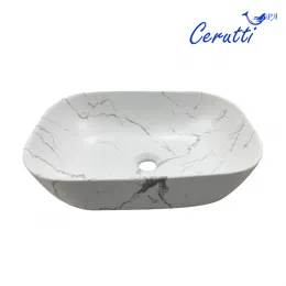 Раковина CR8215MMW накладная, мрамор матовый белый, прямоугольная 455х320х135 Ceruttispa