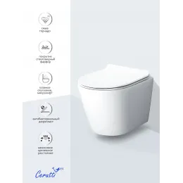 Унитаз LUIGI Aria Tornado подвесной безободковый со смывом торнадо Ceruttispa CT11101 (490x370x370)