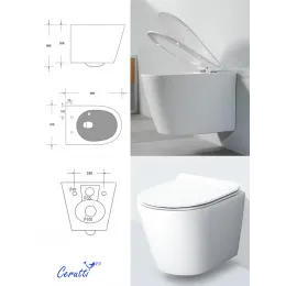 Унитаз LUIGI Aria Tornado подвесной безободковый со смывом торнадо Ceruttispa CT11101 (490x370x370)