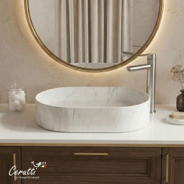 Раковина накладная Ceruttispa CR0055B MMW1 (500х350х120) мрамор матовый белый, овальная