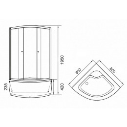 Уголок ZF80 душевой PARLY с поддоном (80х80х195)