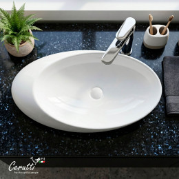 Раковина накладная Ceruttispa CR0058A (480х300х140) белая, смещенный овал