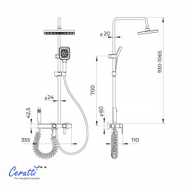 Душевая стойка Ceruttispa ЛОРЕТО (LORETO) цвет графит, с LED подсветкой