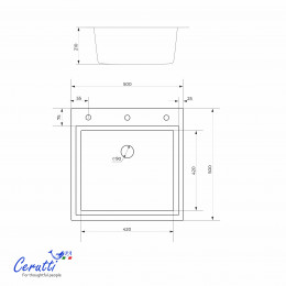 Кухонная мойка Ceruttispa ГЛОРИЯ (GLORIA) 50B nano black (графит) из нержавеющей стали (500х500х220)