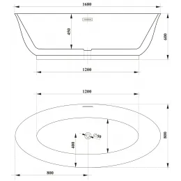 Ванна GRETA170GMB акриловая (1700x800x600) отдельностоящая, черная матовая снаружи, белая внутри со сливом-переливом Ceruttispa