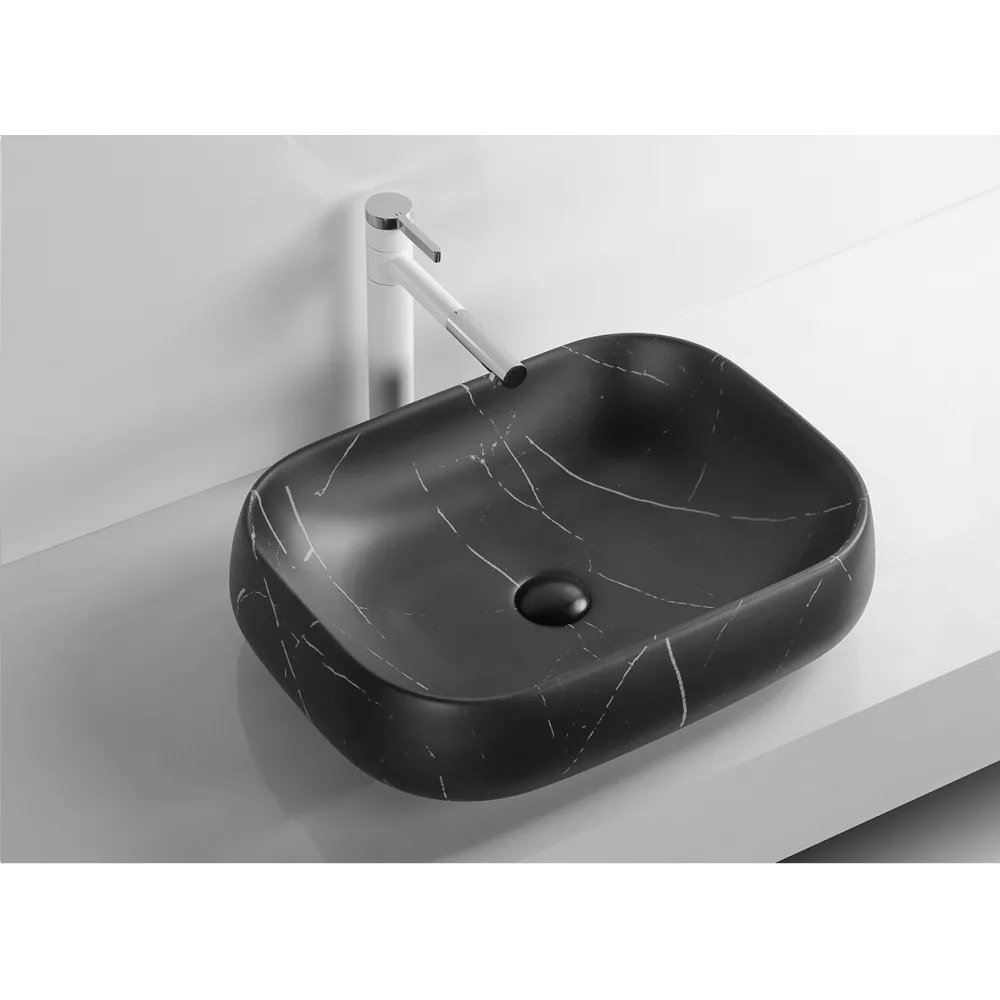 Раковина CR0086 MMB1 накладная, мрамор матовый черный, прямоугольная 565х400х145 Ceruttispa