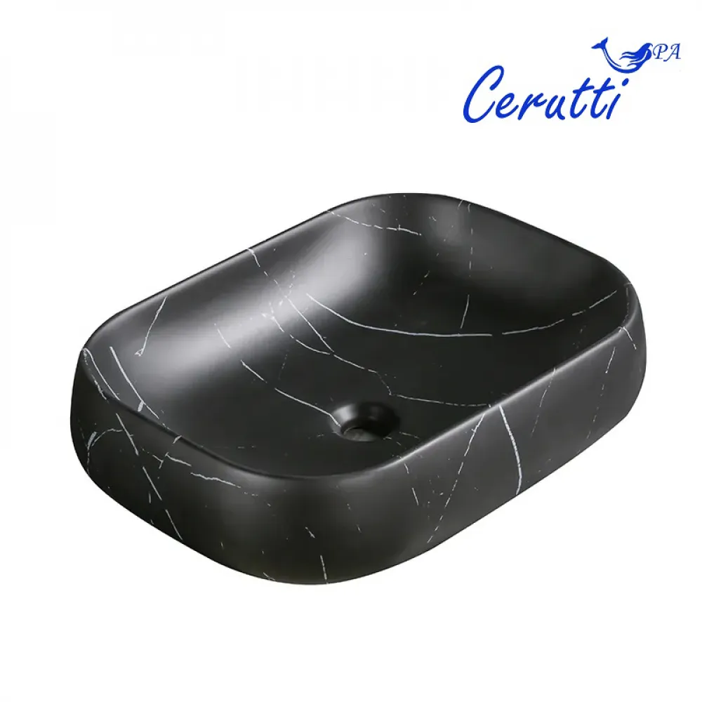 Раковина CR0086 MMB1 накладная, мрамор матовый черный, прямоугольная 565х400х145 Ceruttispa