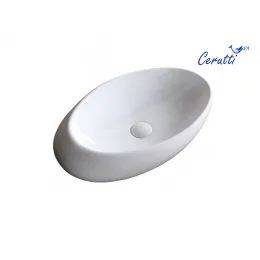 Раковина CR0058B накладная, белая, смещенный овал 580х370х140 Ceruttispa