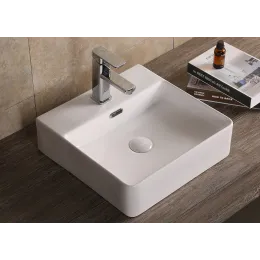 Раковина накладная Ceruttispa CR7602B (420х420х125) белая, квадратная, с отверстием под смеситель
