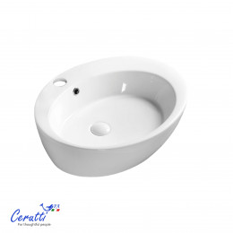 Раковина накладная Ceruttispa CR7026A (600х470х140) белая, овальная, с отверстием под смеситель