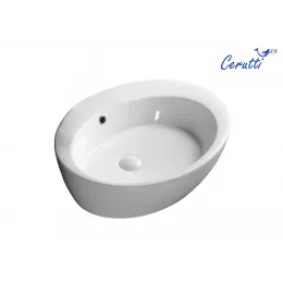 Раковина накладная Ceruttispa CR7026A (600х470х140) белая, овальная, с отверстием под смеситель