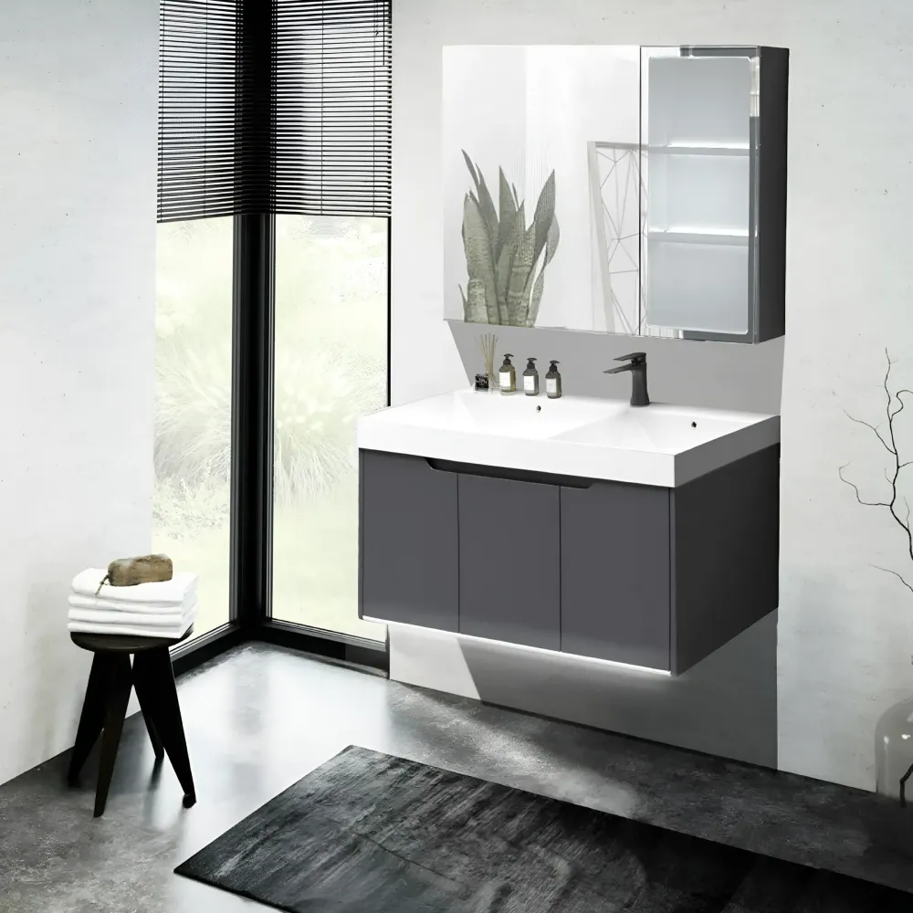 Комплект мебели MAIELLA 80 тумба 805х460х510 с зеркальным шкафом и двойной раковиной, сифоном и двойным сливным шлангом Ceruttispa