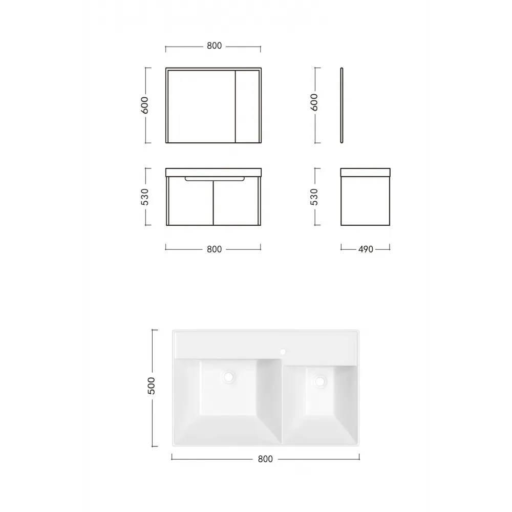 Комплект мебели MAIELLA 80 тумба 805х460х510 с зеркальным шкафом и двойной раковиной, сифоном и двойным сливным шлангом Ceruttispa