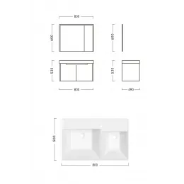 Комплект мебели MAIELLA 80 тумба 805х460х510 с зеркальным шкафом и двойной раковиной, сифоном и двойным сливным шлангом Ceruttispa