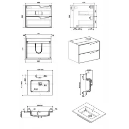 Комплект Тумба Rhea60 подвесная с раковиной  600х480х550 PARLY Spa