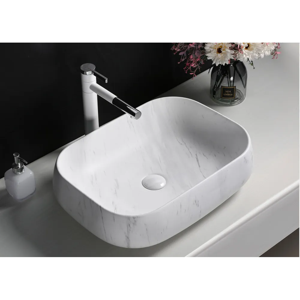 Раковина CR0086 MMW1 накладная, мрамор матовый белый, прямоугольная 565х400х145 Ceruttispa