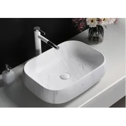 Раковина CR0086 MMW1 накладная, мрамор матовый белый, прямоугольная 565х400х145 Ceruttispa