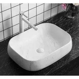 Раковина CR0086 MMW1 накладная, мрамор матовый белый, прямоугольная 565х400х145 Ceruttispa