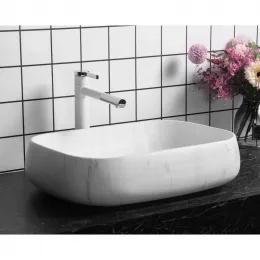 Раковина CR0086 MMW1 накладная, мрамор матовый белый, прямоугольная 565х400х145 Ceruttispa