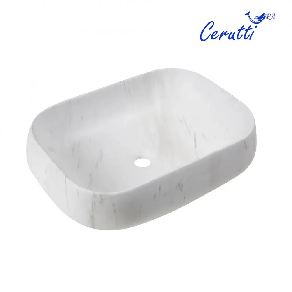 Раковина CR0086 MMW1 накладная, мрамор матовый белый, прямоугольная 565х400х145 Ceruttispa