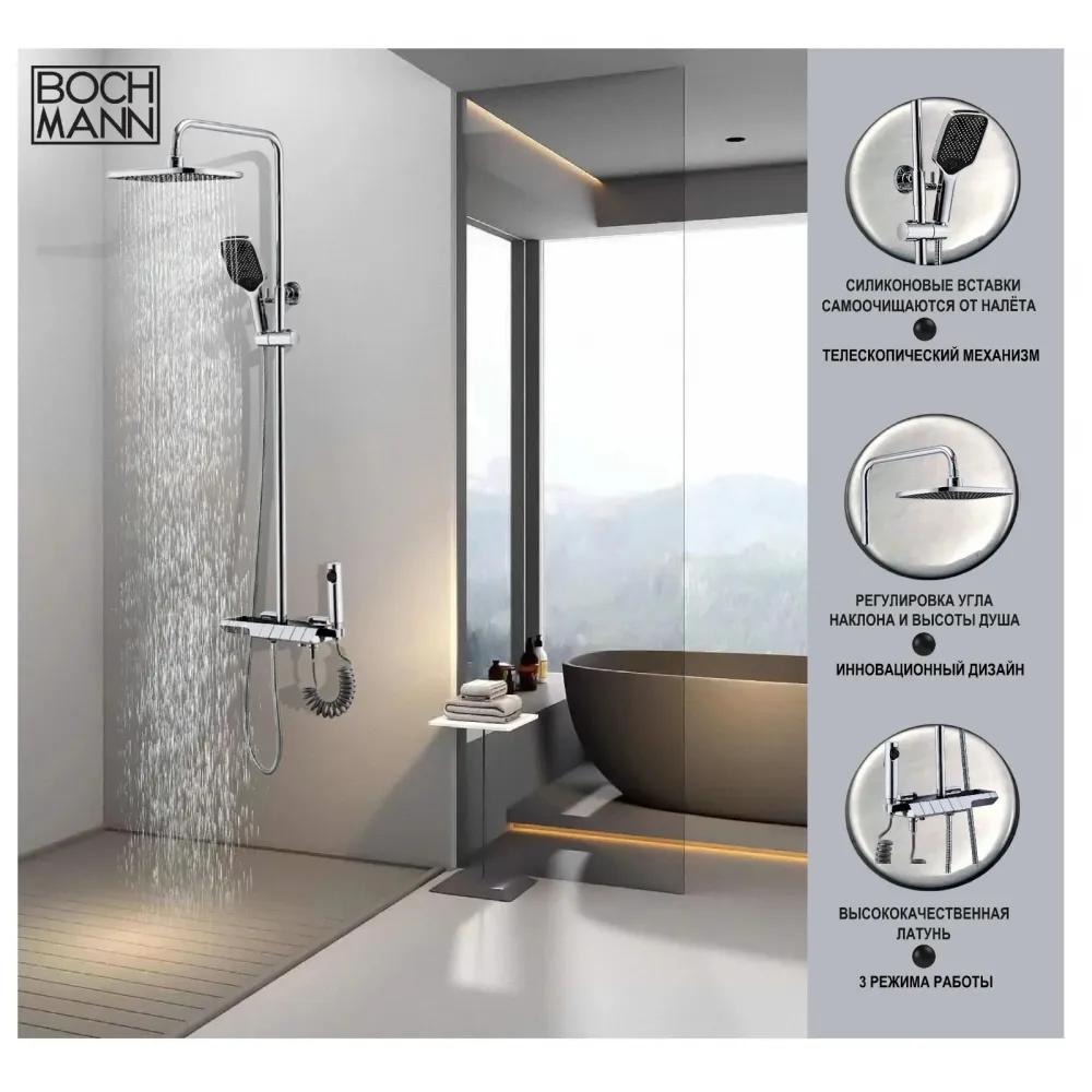 Стойка VETTORRE TS душевая с термостатом BOCH MANN BM9650