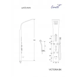 Панель душевая из нержавеющей стали, с форсунками Ceruttispa CT9981, черный, VICTORIA BK